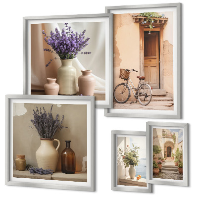 Modernes wandbilder-set Stilvolles Interieur mit Fahrrad und Blumen