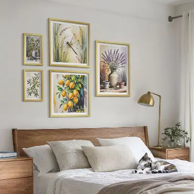 Bilderset für das Sofa in rustikalem Blumen, Zitronen und Oliven Design