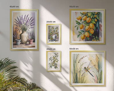 Bilderset fürs sofa Rustikaler Blumen-Zitronen-Oliven-Stil