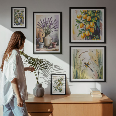 Bilderset fürs sofa Rustikaler Blumen-Zitronen-Oliven-Stil