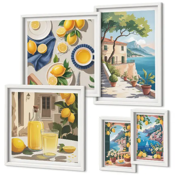 Bildergalerie-Set für die Wand mit Motiv Zitronen und malerischem Ausblick