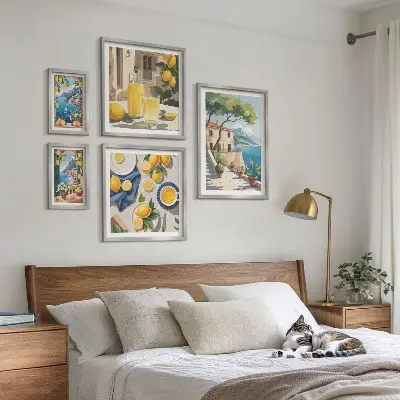 Bildergalerie-Set für die Wand mit Motiv Zitronen und malerischem Ausblick