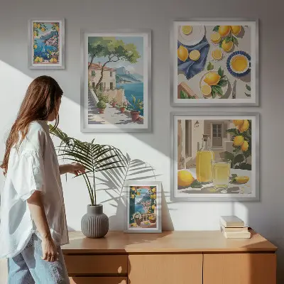 Bildergalerie-Set für die Wand mit Motiv Zitronen und malerischem Ausblick