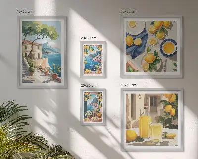 Bildergalerie-Set für die Wand mit Motiv Zitronen und malerischem Ausblick