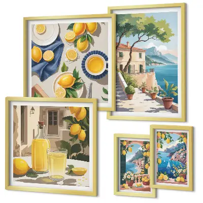 Bildergalerie-Set für die Wand mit Motiv Zitronen und malerischem Ausblick