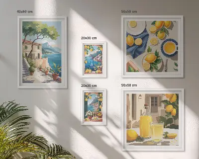 Bildergalerie-Set für die Wand mit Motiv Zitronen und malerischem Ausblick
