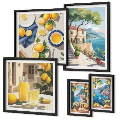 Bildergalerie-Set für die Wand mit Motiv Zitronen und malerischem Ausblick