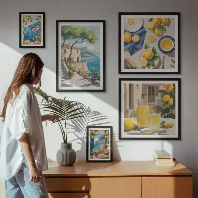 Bildergalerie-Set für die Wand mit Motiv Zitronen und malerischem Ausblick