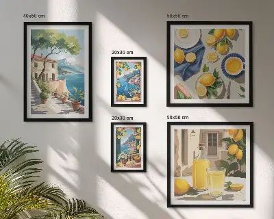 Bildergalerie-Set für die Wand mit Motiv Zitronen und malerischem Ausblick