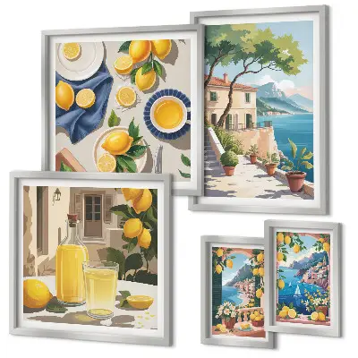 Bildergalerie-Set für die Wand mit Motiv Zitronen und malerischem Ausblick