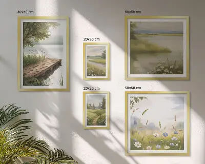 Bildergalerie-Set für die Wand mit friedlichen Landschaften und einer Wiesenbrücke