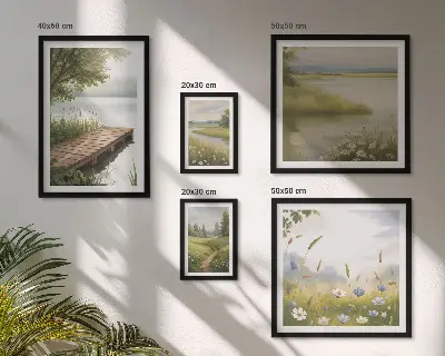 Bildergalerie-Set für die Wand mit friedlichen Landschaften und einer Wiesenbrücke