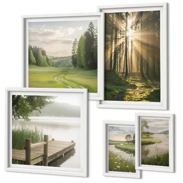 Modernes Wandbilder-Set Waldlandschaften mit Sonne und Wasser