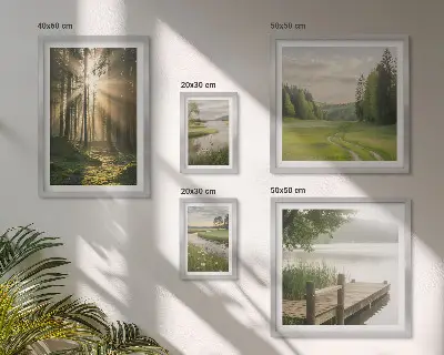 Modernes Wandbilder-Set Waldlandschaften mit Sonne und Wasser