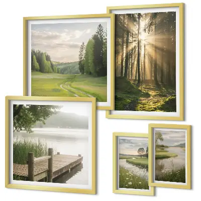 Modernes Wandbilder-Set Waldlandschaften mit Sonne und Wasser