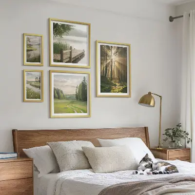Modernes Wandbilder-Set Waldlandschaften mit Sonne und Wasser
