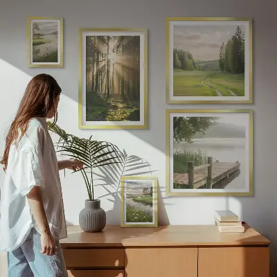 Modernes Wandbilder-Set Waldlandschaften mit Sonne und Wasser