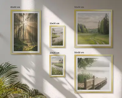 Modernes Wandbilder-Set Waldlandschaften mit Sonne und Wasser
