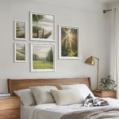 Modernes Wandbilder-Set Waldlandschaften mit Sonne und Wasser