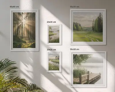 Modernes Wandbilder-Set Waldlandschaften mit Sonne und Wasser