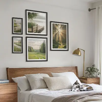 Modernes Wandbilder-Set Waldlandschaften mit Sonne und Wasser