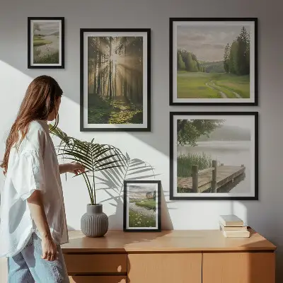 Modernes Wandbilder-Set Waldlandschaften mit Sonne und Wasser