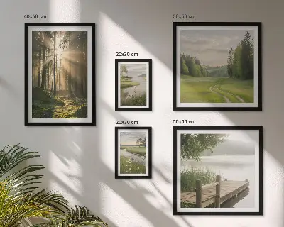 Modernes Wandbilder-Set Waldlandschaften mit Sonne und Wasser
