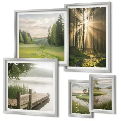 Modernes Wandbilder-Set Waldlandschaften mit Sonne und Wasser