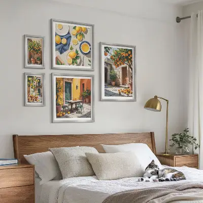 Modernes Wandbilder-Set mit Zitrusfrüchten in Gärten