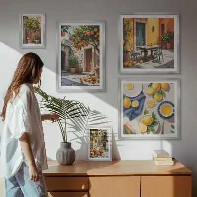Modernes Wandbilder-Set mit Zitrusfrüchten in Gärten