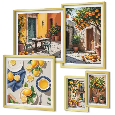 Modernes Wandbilder-Set mit Zitrusfrüchten in Gärten
