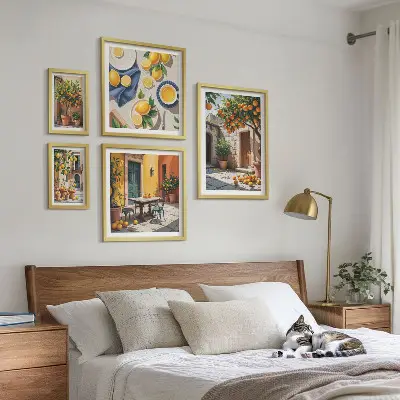 Modernes Wandbilder-Set mit Zitrusfrüchten in Gärten