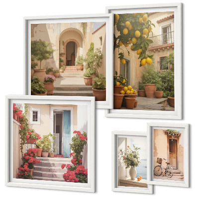 Modernes wandbilder-set Straßen, Blumen, Zitrusfrüchte, Provence