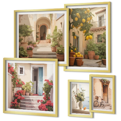 Modernes wandbilder-set Straßen, Blumen, Zitrusfrüchte, Provence