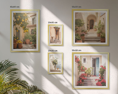 Modernes wandbilder-set Straßen, Blumen, Zitrusfrüchte, Provence