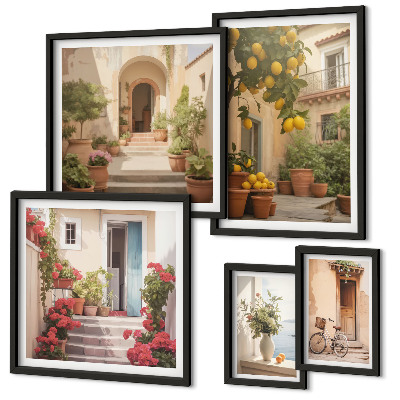 Modernes wandbilder-set Straßen, Blumen, Zitrusfrüchte, Provence