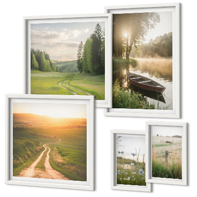 Modernes wandbilder-set Landschaften aus Wasser und Grün