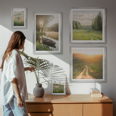 Modernes wandbilder-set Landschaften aus Wasser und Grün