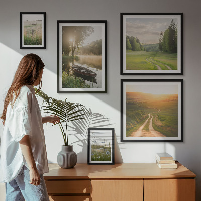 Modernes wandbilder-set Landschaften aus Wasser und Grün
