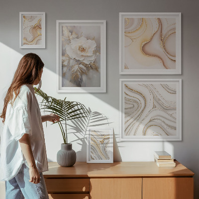 Bilderset fürs sofa Abstrakte Eleganz mit floralen Motiven