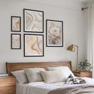 Bilderset fürs sofa Abstrakte Eleganz mit floralen Motiven