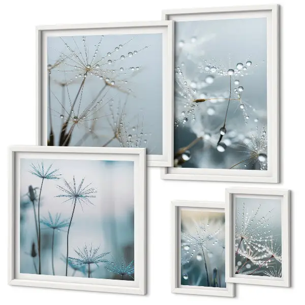 Modernes Wandbilderset mit Pflanzenmotiven und Wassertropfen