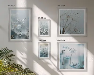 Modernes Wandbilderset mit Pflanzenmotiven und Wassertropfen