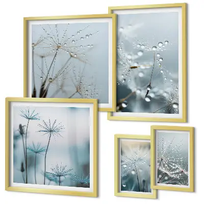 Modernes Wandbilderset mit Pflanzenmotiven und Wassertropfen
