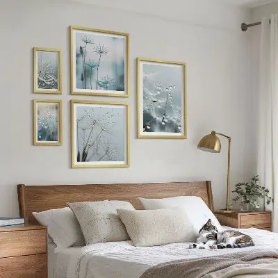 Modernes Wandbilderset mit Pflanzenmotiven und Wassertropfen