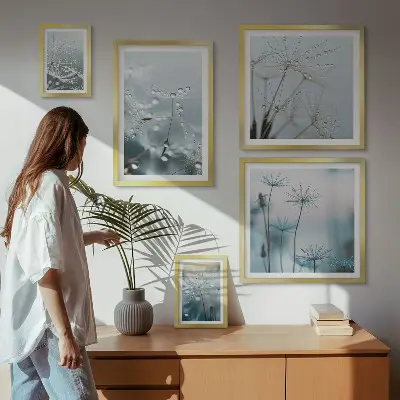 Modernes Wandbilderset mit Pflanzenmotiven und Wassertropfen
