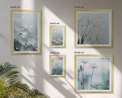 Modernes Wandbilderset mit Pflanzenmotiven und Wassertropfen