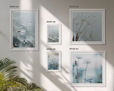 Modernes Wandbilderset mit Pflanzenmotiven und Wassertropfen