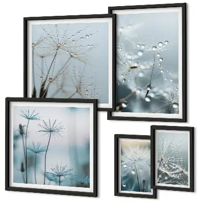 Modernes Wandbilderset mit Pflanzenmotiven und Wassertropfen