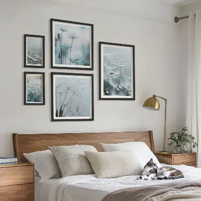 Modernes Wandbilderset mit Pflanzenmotiven und Wassertropfen